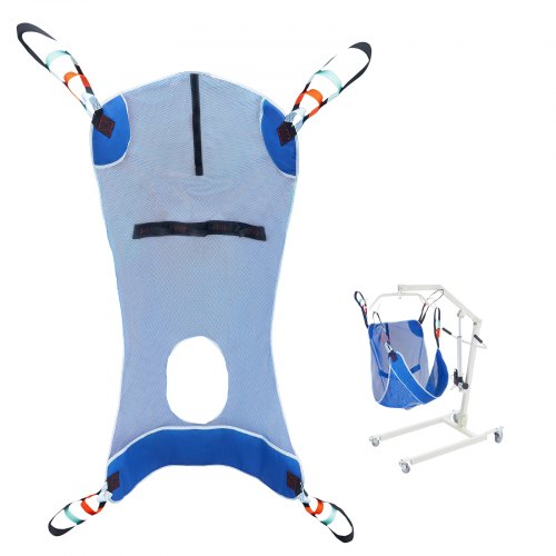 Full Body Patient Lift Sling & Commode Opening, Patient Lift Medical Sling for Safe Bathing, Toileting, Polyester Patient Aid Commode Sling for Elderly Disabled Bedridden, 600LBS (Large Size)