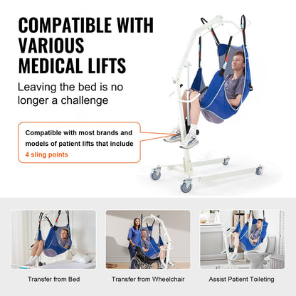 Full Body Patient Lift Sling & Commode Opening, Patient Lift Medical Sling for Safe Bathing, Toileting, Polyester Patient Aid Commode Sling for Elderly Disabled Bedridden, 600LBS (Large Size)