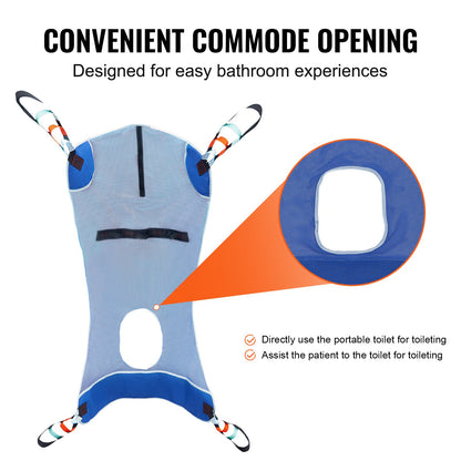 Full Body Patient Lift Sling & Commode Opening, Patient Lift Medical Sling for Safe Bathing, Toileting, Polyester Patient Aid Commode Sling for Elderly Disabled Bedridden, 600LBS (Large Size)