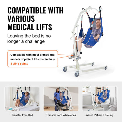 Full Body Patient Lift Sling & Commode Opening, Patient Lift Medical Sling for Safe Bathing, Toileting, Polyester Patient Aid Commode Sling for Elderly Disabled Bedridden, 600LBS (Medium Size)