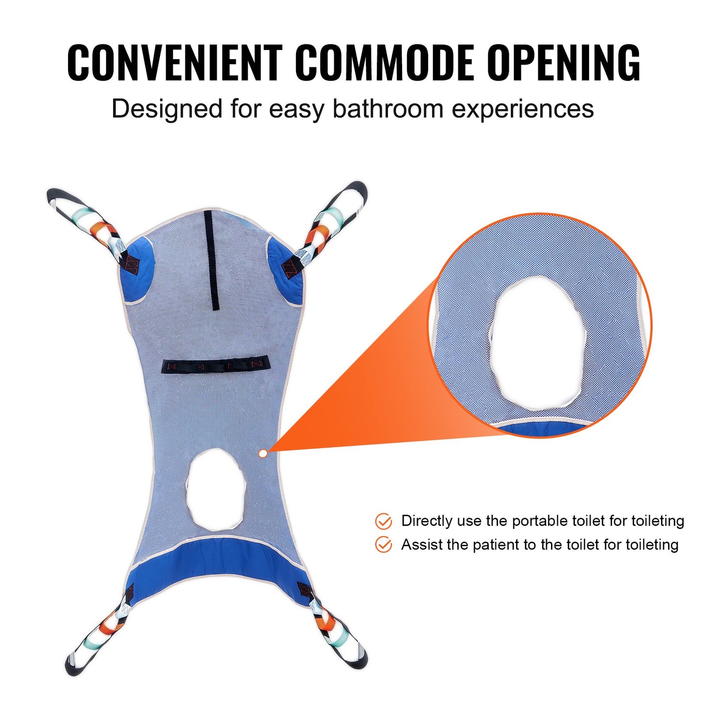 Full Body Patient Lift Sling & Commode Opening, Patient Lift Medical Sling for Safe Bathing, Toileting, Polyester Patient Aid Commode Sling for Elderly Disabled Bedridden, 600LBS (Medium Size)