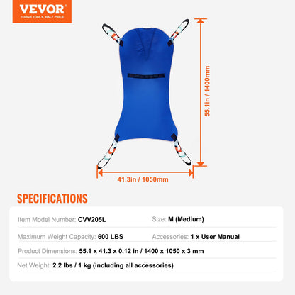 Universal Full Body Patient Lift Sling - Medium, Patient Lift Medical Sling for Easy Transfer and Bathing, Polyester Patient Aid Transfer Sling for Elderly, Disabled, Bedridden, 600LBS Capacity