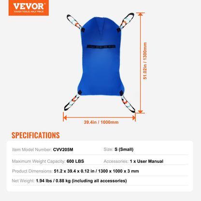Universal Full Body Patient Lift Sling -Small, Patient Lift Medical Sling for Easy Transfer and Bathing, Polyester Patient Aid Transfer Sling for Elderly, Disabled, Bedridden, 600LBS Capacity