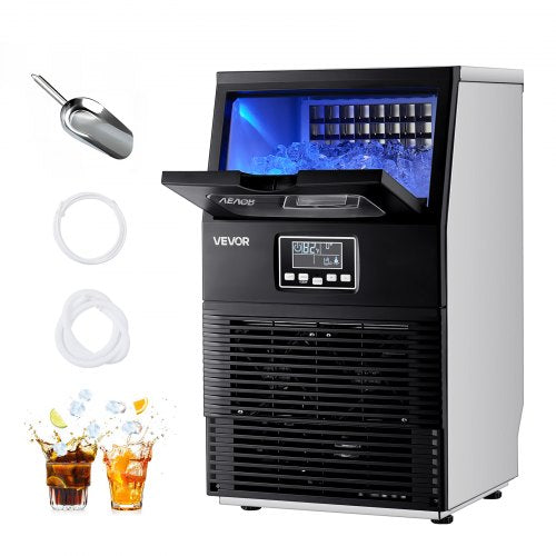 Commercial Ice Maker Machine, 80 lbs/24h with 12Lbs Storage, 32 Cubes per Cycle, Stainless Steel Freestanding & Countertop Ice Maker with LED Display & Self-Cleaning, for Home Bar Restaurant