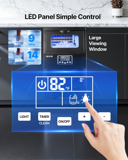 Commercial Ice Maker Machine, 80 lbs/24h with 12Lbs Storage, 32 Cubes per Cycle, Stainless Steel Freestanding & Countertop Ice Maker with LED Display & Self-Cleaning, for Home Bar Restaurant