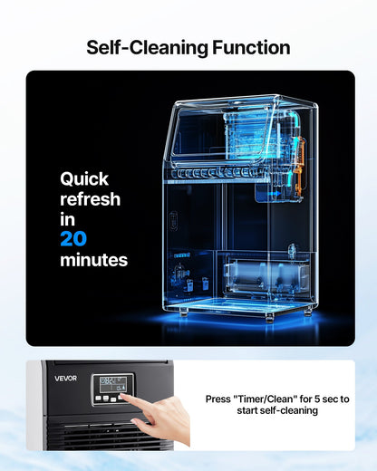 Commercial Ice Maker Machine, 80 lbs/24h with 12Lbs Storage, 32 Cubes per Cycle, Stainless Steel Freestanding & Countertop Ice Maker with LED Display & Self-Cleaning, for Home Bar Restaurant