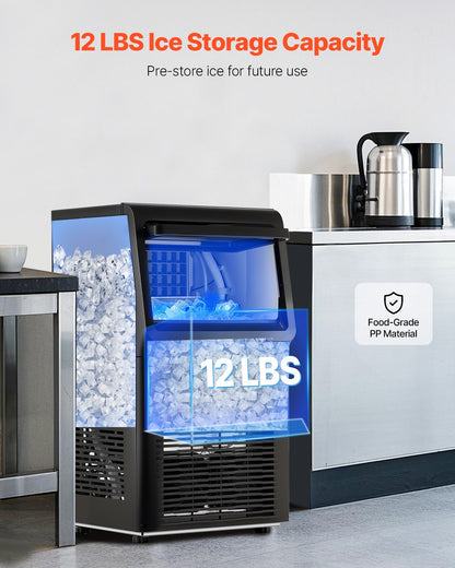 Commercial Ice Maker Machine, 70lbs/24H Ice Maker Machine with 12lbs Storage Capacity, 36 Ice Cubes in 15 Minutes, LED Digital Display Freestanding Self-Cleaning for Bar Office Restaurant