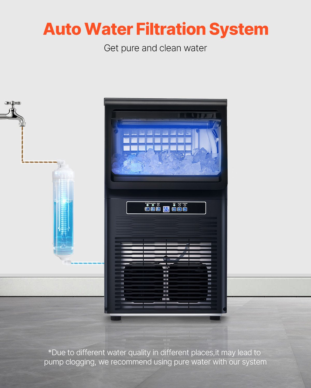 Commercial Ice Maker Machine, 70lbs/24H Ice Maker Machine with 12lbs Storage Capacity, 36 Ice Cubes in 15 Minutes, LED Digital Display Freestanding Self-Cleaning for Bar Office Restaurant