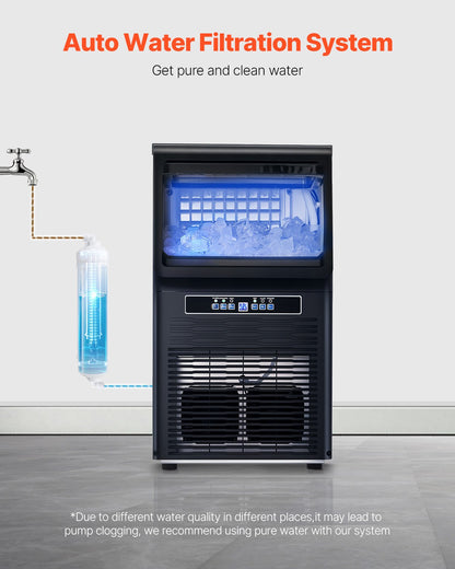 Commercial Ice Maker Machine, 70lbs/24H Ice Maker Machine with 12lbs Storage Capacity, 36 Ice Cubes in 15 Minutes, LED Digital Display Freestanding Self-Cleaning for Bar Office Restaurant