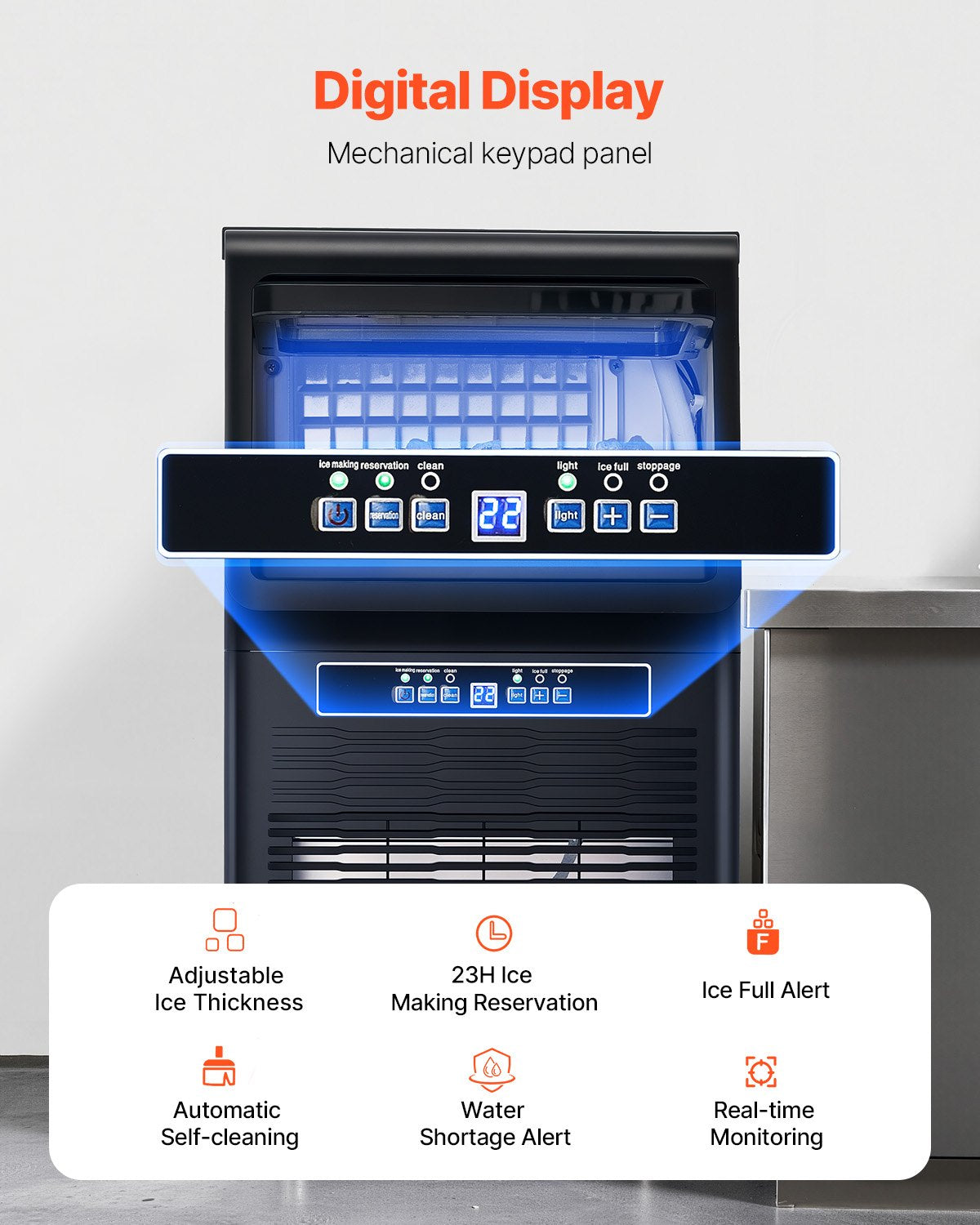 Commercial Ice Maker Machine, 70lbs/24H Ice Maker Machine with 12lbs Storage Capacity, 36 Ice Cubes in 15 Minutes, LED Digital Display Freestanding Self-Cleaning for Bar Office Restaurant