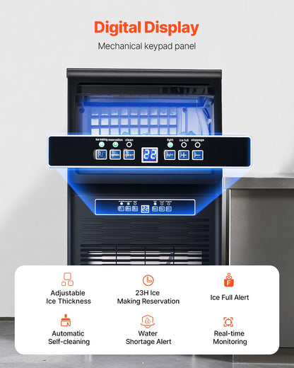 Commercial Ice Maker Machine, 70lbs/24H Ice Maker Machine with 12lbs Storage Capacity, 36 Ice Cubes in 15 Minutes, LED Digital Display Freestanding Self-Cleaning for Bar Office Restaurant
