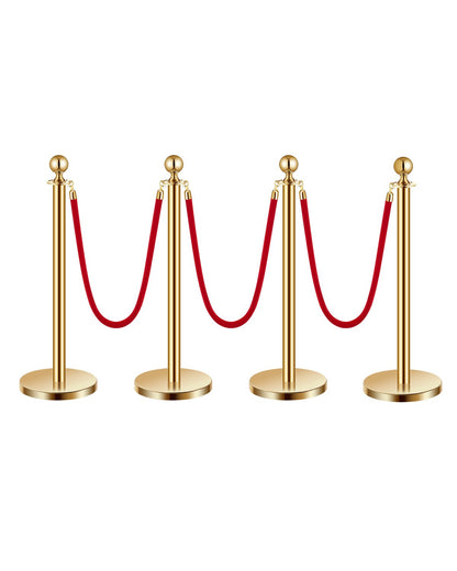 4 Stück Goldpfosten 3 rote Samtseile Sandinjektion Hohlboden