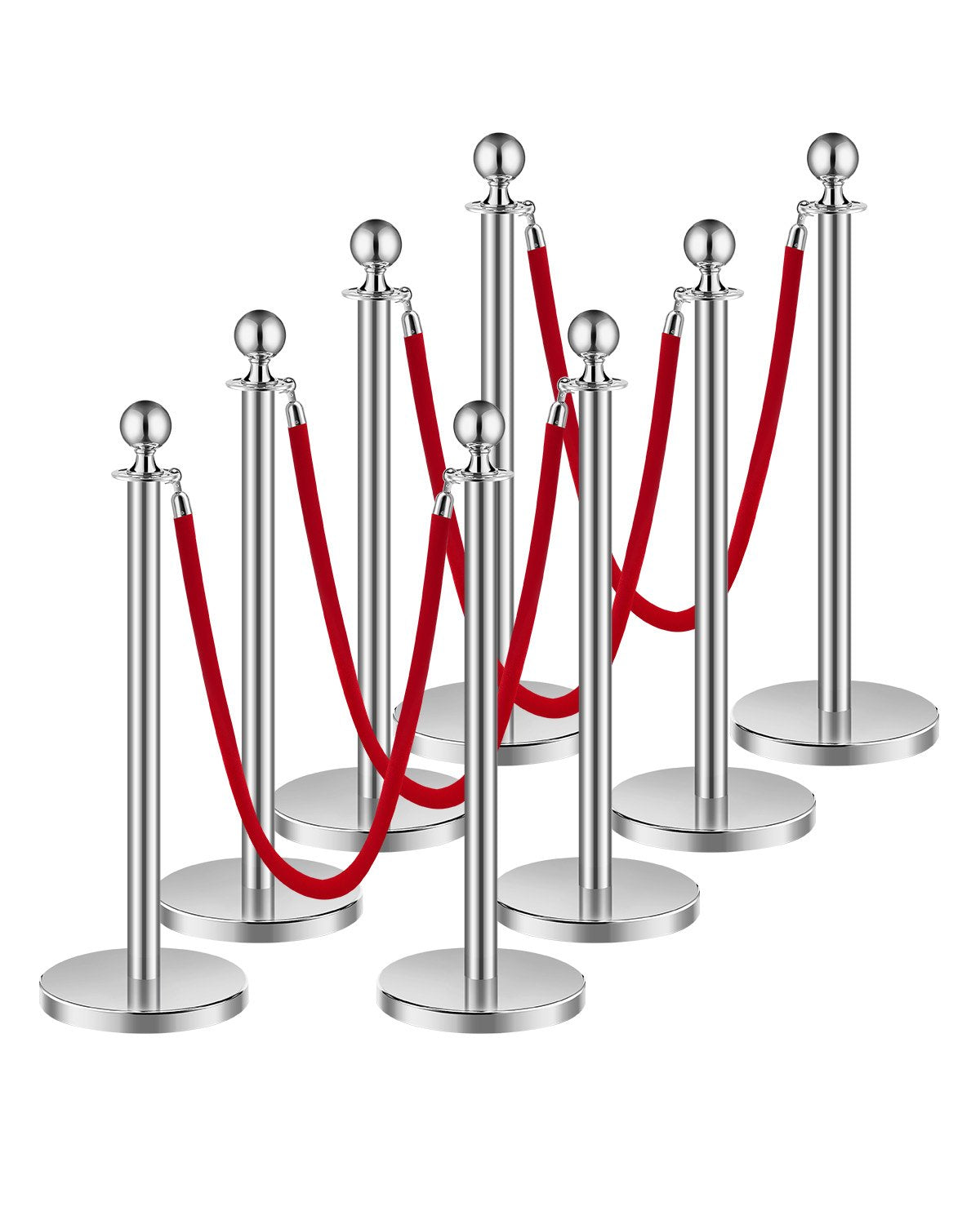 8 pcs Silver Standing Pole 4 Red Velvet Rep Sand Injection Hollow Base