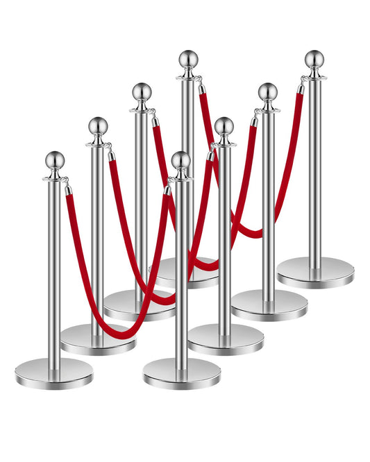 8 pcs Silver Standing Pole 4 Red Velvet Rep Sand Injection Hollow Base