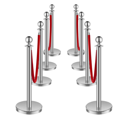 8 pcs Silver Standing Pole 4 Red Velvet Rep Sand Injection Hollow Base