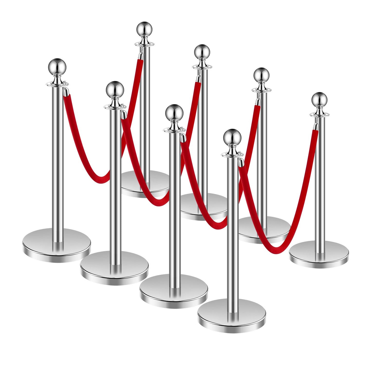 8 pcs Silver Standing Pole 4 Red Velvet Rep Sand Injection Hollow Base