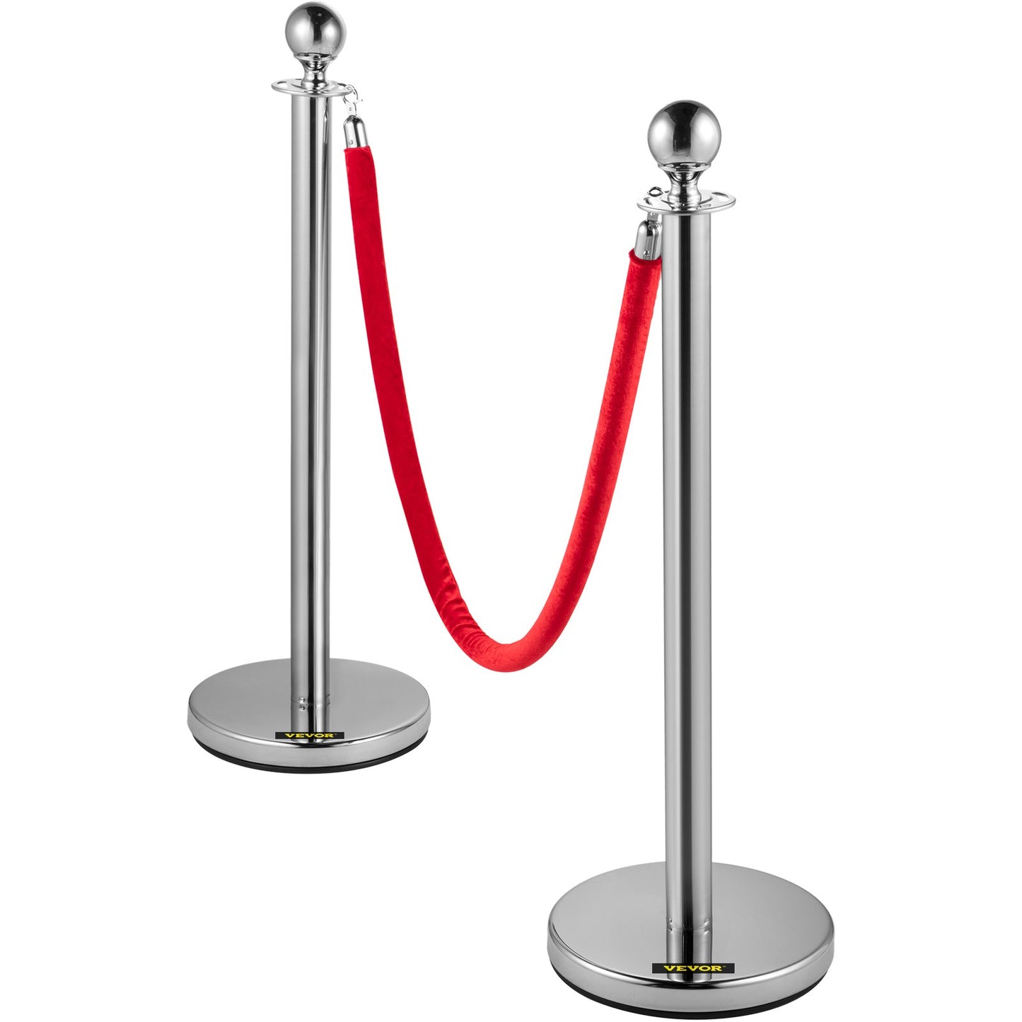 6PCS Red Rope Pole Silver Post Crowd Control Queue Line Barrier
