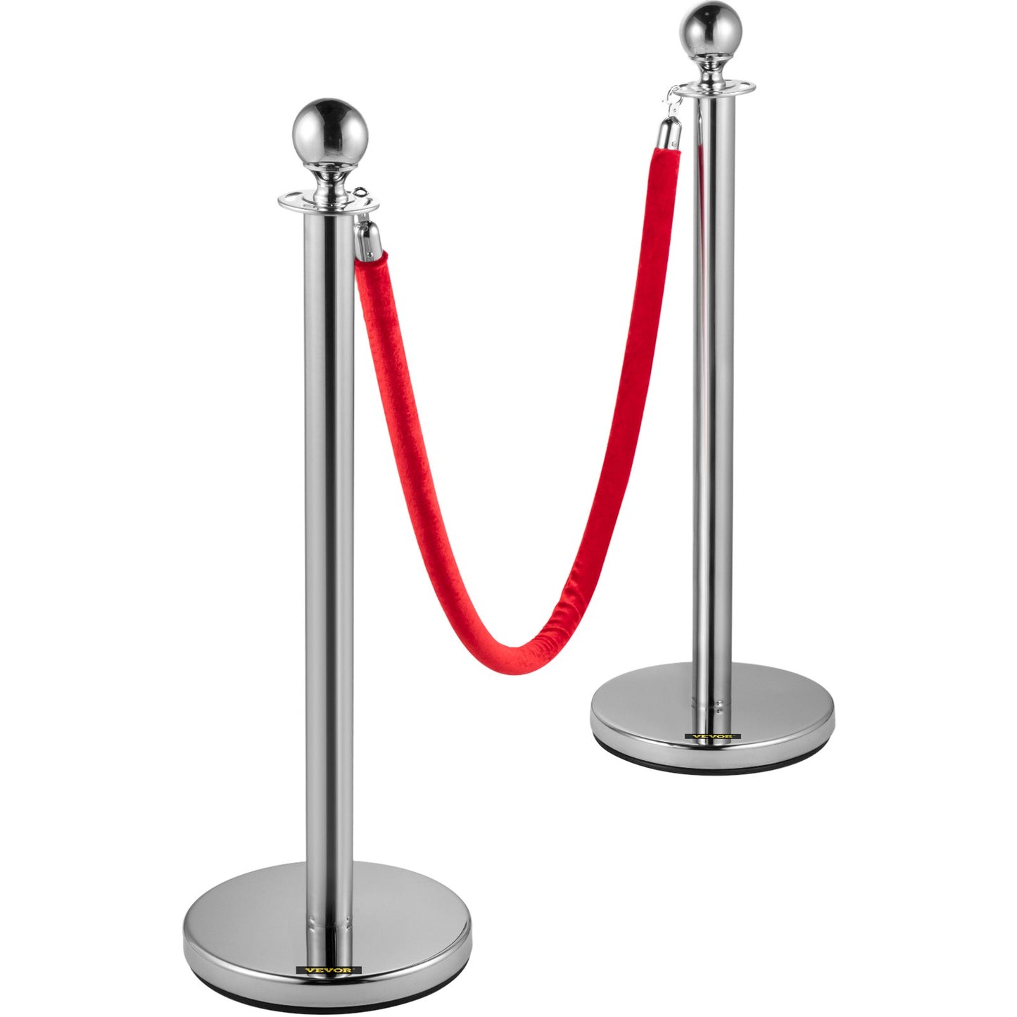 6PCS Red Rope Pole Silver Post Crowd Control Queue Line Barrier