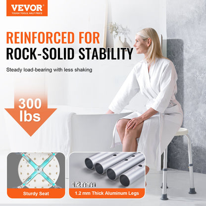 Shower Chair for Indoor Shower, Adjustable Height Shower Stool, Non-Slip Bench Bathtub Seat Stool for Elderly Disabled Adults Handicap, 136.1 kg Capacity