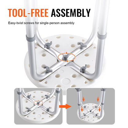 Shower Chair for Indoor Shower, Adjustable Height Shower Stool, Non-Slip Bench Bathtub Seat Stool for Elderly Disabled Adults Handicap, 136.1 kg Capacity
