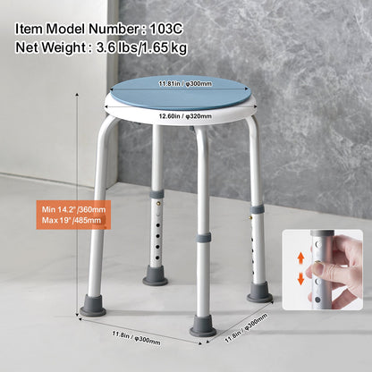 Shower chair 360 degrees rotating, adjustable height Shower stool seat, bath chair for indoor shower or bathtub, non-slip bench Bathtub seat Stool for elderly disabled Handicap, 136.1 kg Capacity