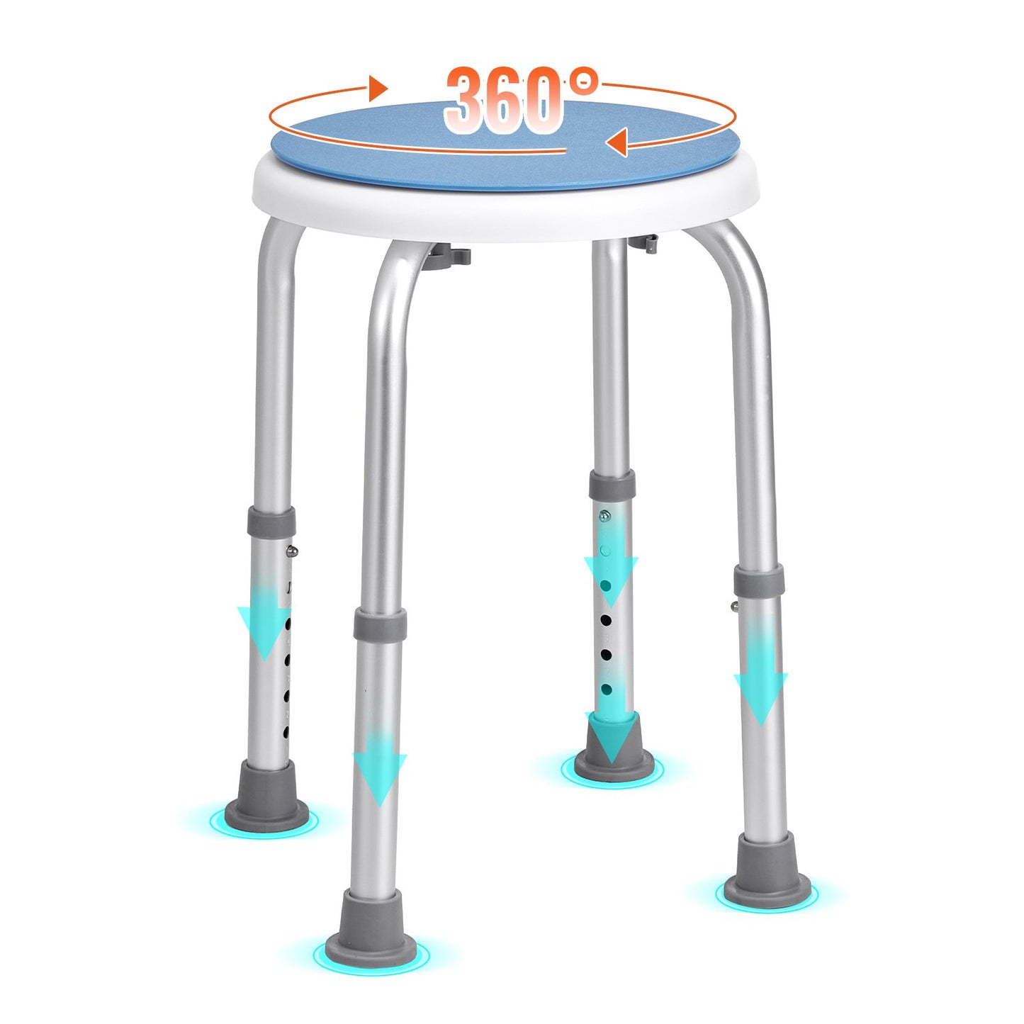 Shower chair 360 degrees rotating, adjustable height Shower stool seat, bath chair for indoor shower or bathtub, non-slip bench Bathtub seat Stool for elderly disabled Handicap, 136.1 kg Capacity