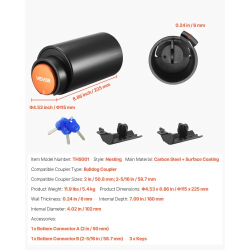 Anhängerkupplungsschloss, passend für 2- und 2-5/16-Zoll-Kupplungen, Hochleistungs-Kupplungsschloss | EU