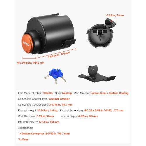 Anhängerkupplungsschloss passt für 2-5/16-Zoll-Kupplungen, Hochleistungs-Anhängerschloss | EU