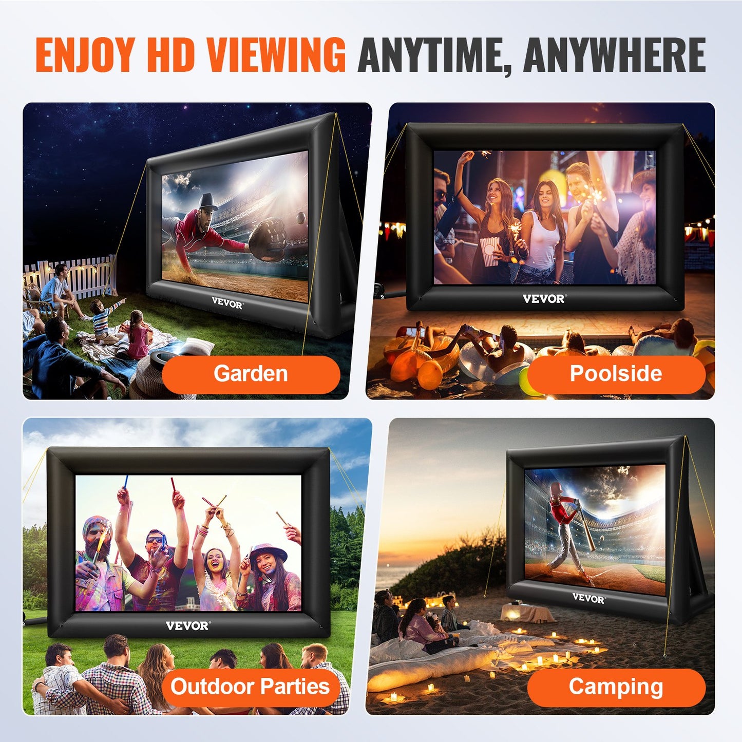 Inflatable Movie Screen 20FT Inflatable Projector Screen for outside with 350W Air Blower Inflatable Screen Oxford Fabric Material Blow Up Screen for Outdoor Movie Supports Front/Rear Projection