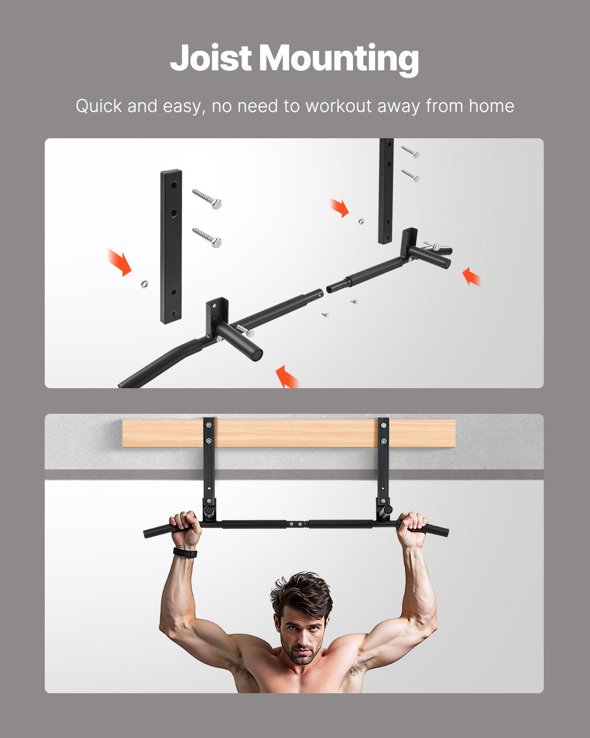Joist Mount Pull Up Bar, Ceiling Mounted Chin Up Bar for Home Gym, Multi-Grip Pull Ups, 42 in Width Multifunctional Training Station, Heavy Duty Steel Upper Body Workout Bars, 440 lbs Capacity