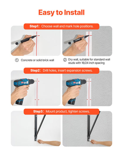 Pull Up Bar, 50 in Width Wall Mounted Pull Ups, Adjustable Depth 22" or 30" from Wall, Heavy Duty Steel Upper Body Workout Bars, 440 lbs Weight Capacity Chin Up Training Station, for Home Gym