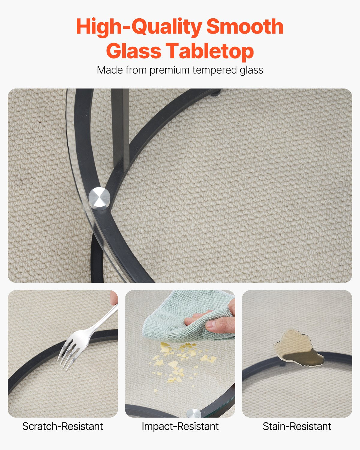 Nesting Coffee Table Set of 2, 23.6 in Round Coffee Table, Glass Nesting Tables for Small Place, Modern End Side Tables Night Stand with Metal Frame, for Living Room, Bedroom, Balcony, Office