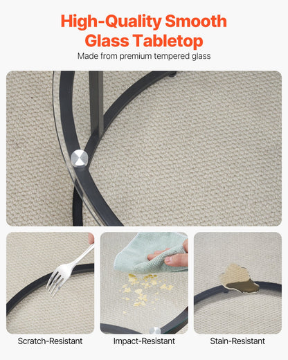 Nesting Coffee Table Set of 2, 23.6 in Round Coffee Table, Glass Nesting Tables for Small Place, Modern End Side Tables Night Stand with Metal Frame, for Living Room, Bedroom, Balcony, Office