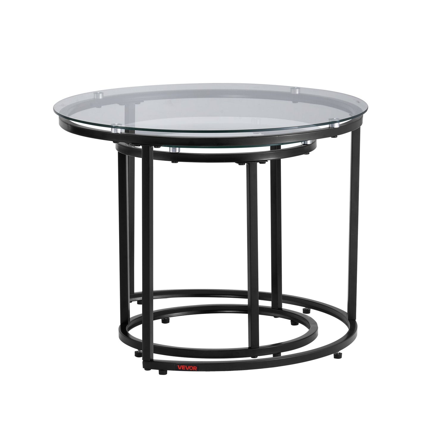 Nesting Coffee Table Set of 2, 23.6 in Round Coffee Table, Glass Nesting Tables for Small Place, Modern End Side Tables Night Stand with Metal Frame, for Living Room, Bedroom, Balcony, Office