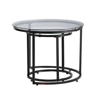 Nesting Coffee Table Set of 2, 23.6 in Round Coffee Table, Glass Nesting Tables for Small Place, Modern End Side Tables Night Stand with Metal Frame, for Living Room, Bedroom, Balcony, Office