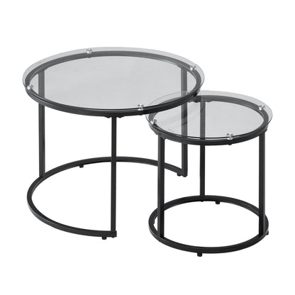 Nesting Coffee Table Set of 2, 23.6 in Round Coffee Table, Glass Nesting Tables for Small Place, Modern End Side Tables Night Stand with Metal Frame, for Living Room, Bedroom, Balcony, Office