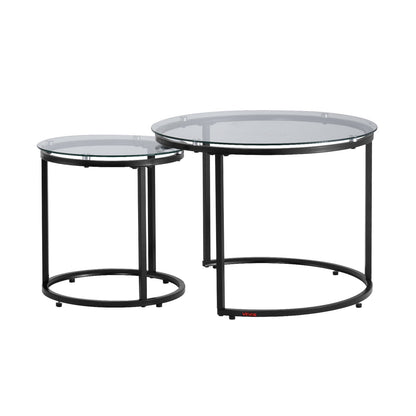 Nesting Coffee Table Set of 2, 23.6 in Round Coffee Table, Glass Nesting Tables for Small Place, Modern End Side Tables Night Stand with Metal Frame, for Living Room, Bedroom, Balcony, Office