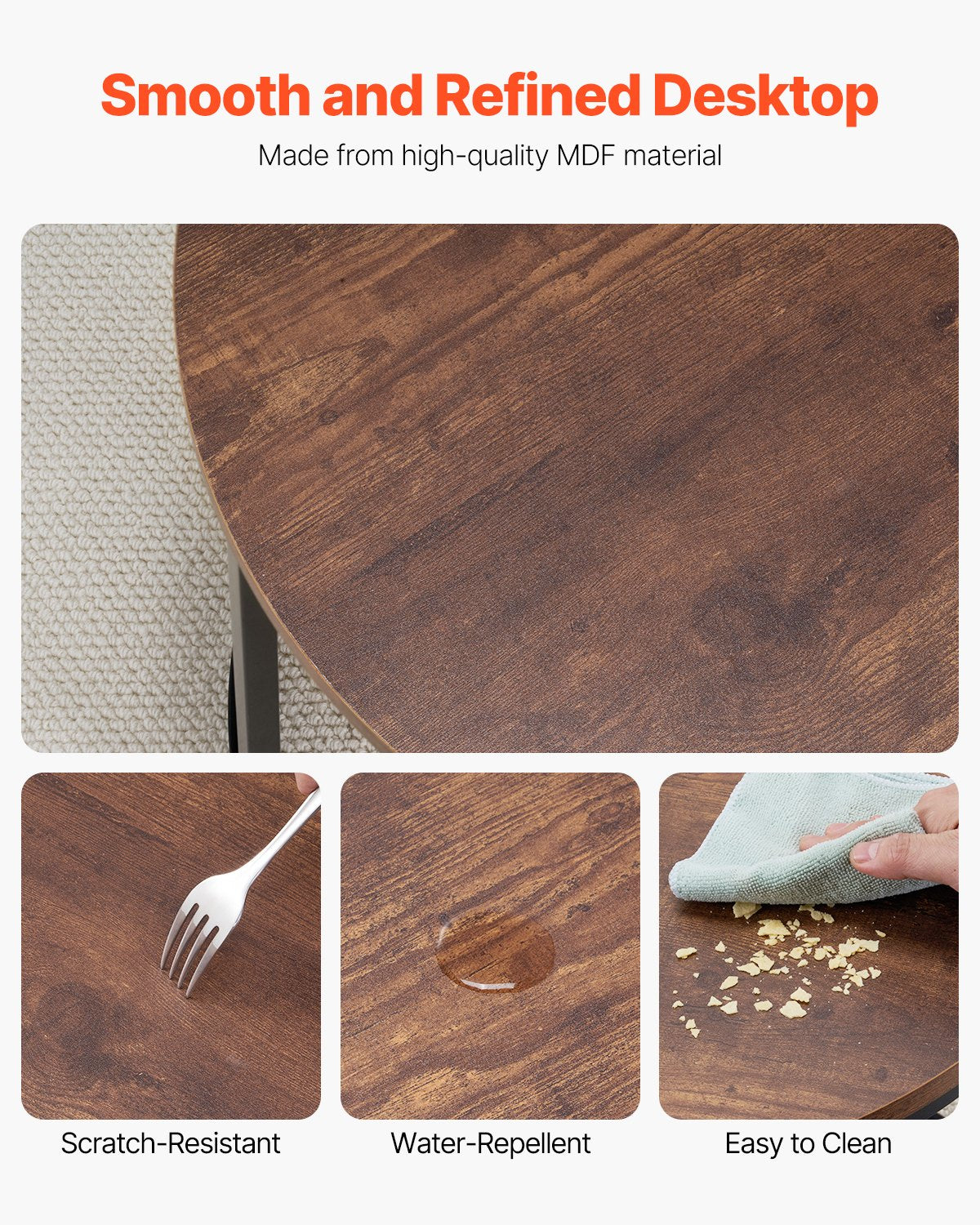 Nesting Coffee Table Set of 2, 23.6 in Round Coffee Table, Nesting Tables for Small Place, End Side Tables Night Stand with Metal Frame, for Living Room, Bedroom, Office (Vintage Brown & Black)