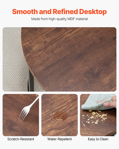 Nesting Coffee Table Set of 2, 23.6 in Round Coffee Table, Nesting Tables for Small Place, End Side Tables Night Stand with Metal Frame, for Living Room, Bedroom, Office (Vintage Brown & Black)