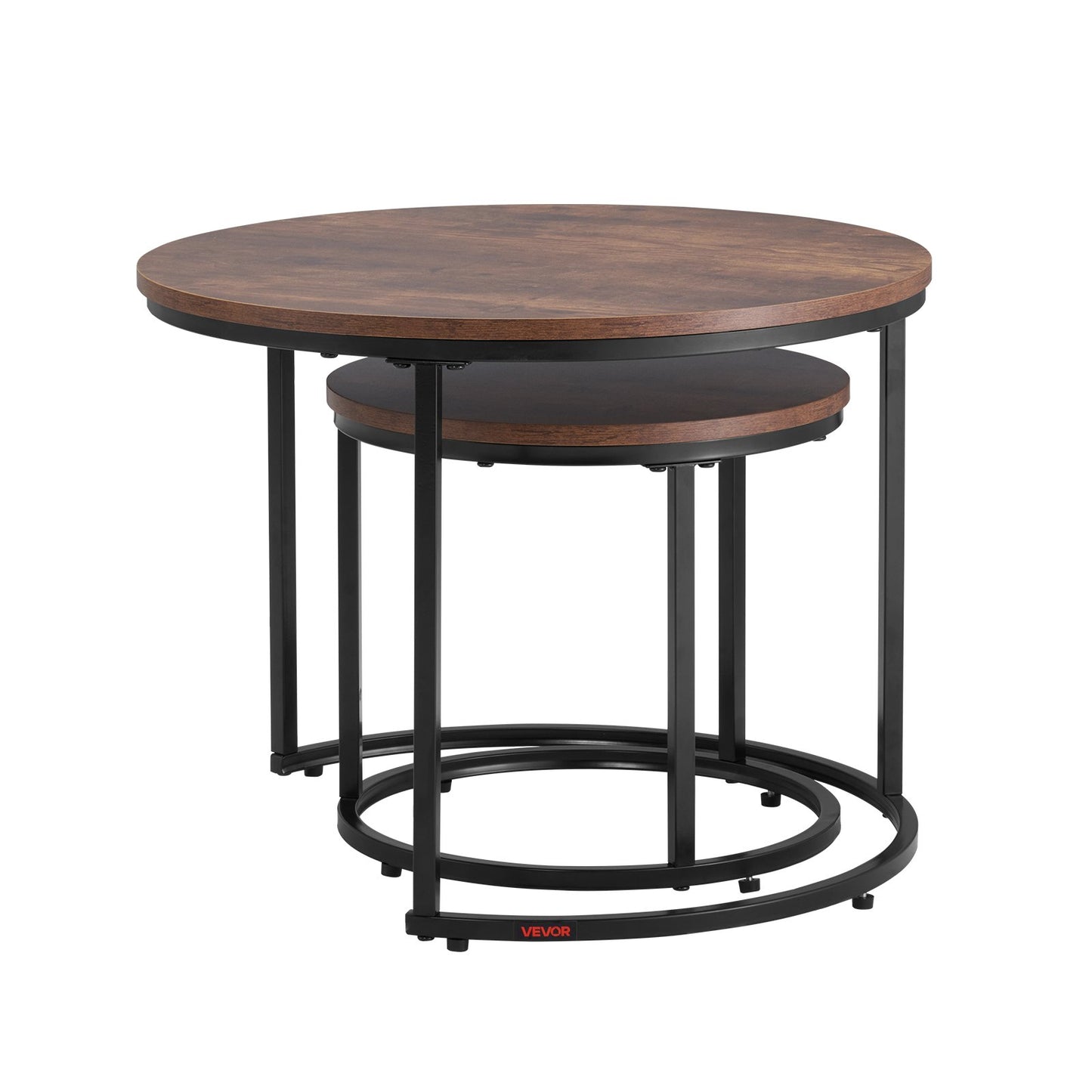 Nesting Coffee Table Set of 2, 23.6 in Round Coffee Table, Nesting Tables for Small Place, End Side Tables Night Stand with Metal Frame, for Living Room, Bedroom, Office (Vintage Brown & Black)