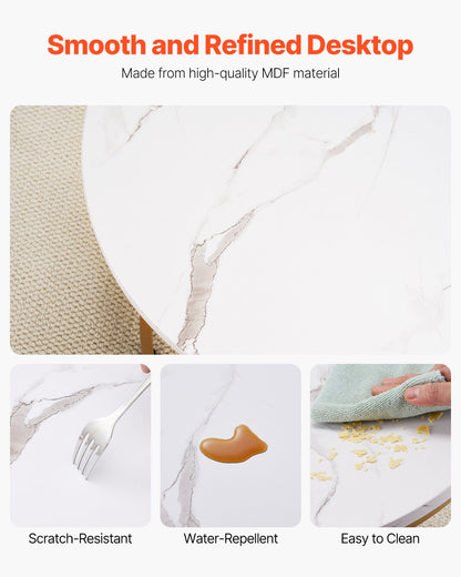 Nesting Coffee Table Set of 2, 27.6 in Round Coffee Table, Nesting Tables for Small Place, Vintage End Side Tables Night Stand with Metal Frame, for Living Room, Bedroom, Office (White & Gold)