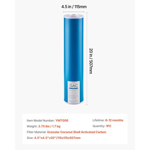 Vattenfilterpatron för hela huset 4,5"x20" GAC Carbon 1-pack