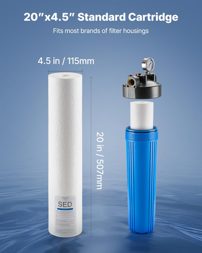 Whole House Water Filter Replacement Cartridge, 4.5" x 20" Polypropylene Sediment Filter for 3-Stage Whole Home Water Filtration System, Reduce Sand, Rust, Chlorine, Bad Taste, Odor