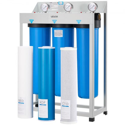Whole House Water Filter System, 3-Stage | Sediment, KDF, CTO | 4.5" x 20" Home Water Purifier Filter Reduce Heavy Metal, Lead, Mercury, Chlorine, Bad Taste, Odor, Rust
