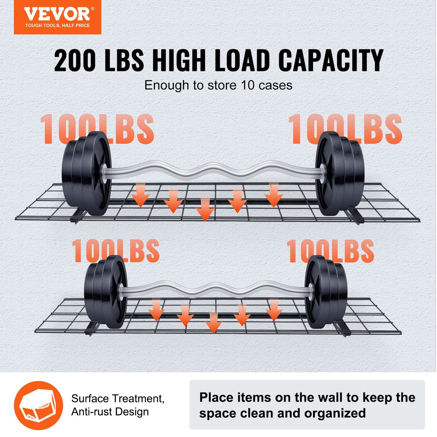 Garage Storage Shelves, 2-Pack, 4 x 1 ft Heavy Duty Garage Shelves Wall Mounted, 400 lbs Load Capacity (Total) Garage Storage Rack Floating Shelves, Suitable for Shop, Shed, Garage Storage