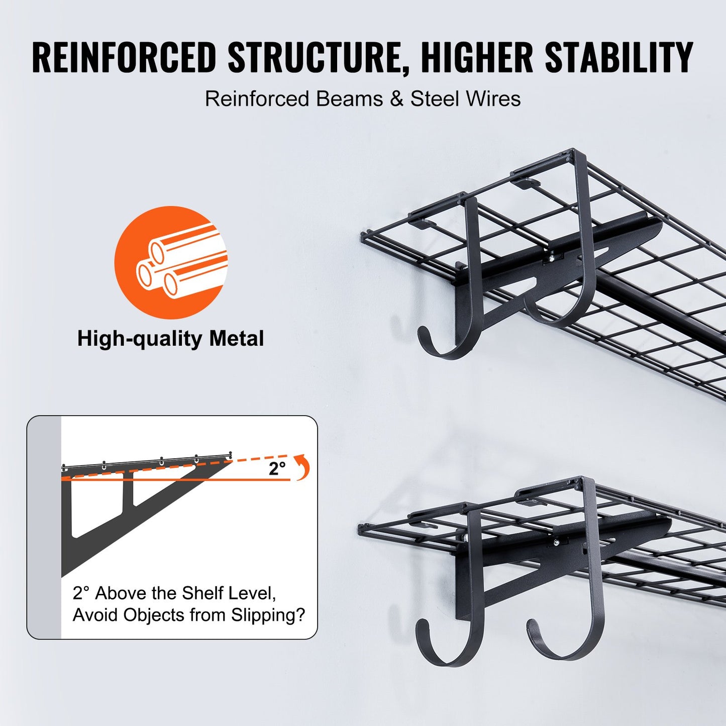 Garage Storage Shelves, 2-Pack, 4 x 1 ft Heavy Duty Garage Shelves Wall Mounted, 400 lbs Load Capacity (Total) Garage Storage Rack Floating Shelves, Suitable for Shop, Shed, Garage Storage