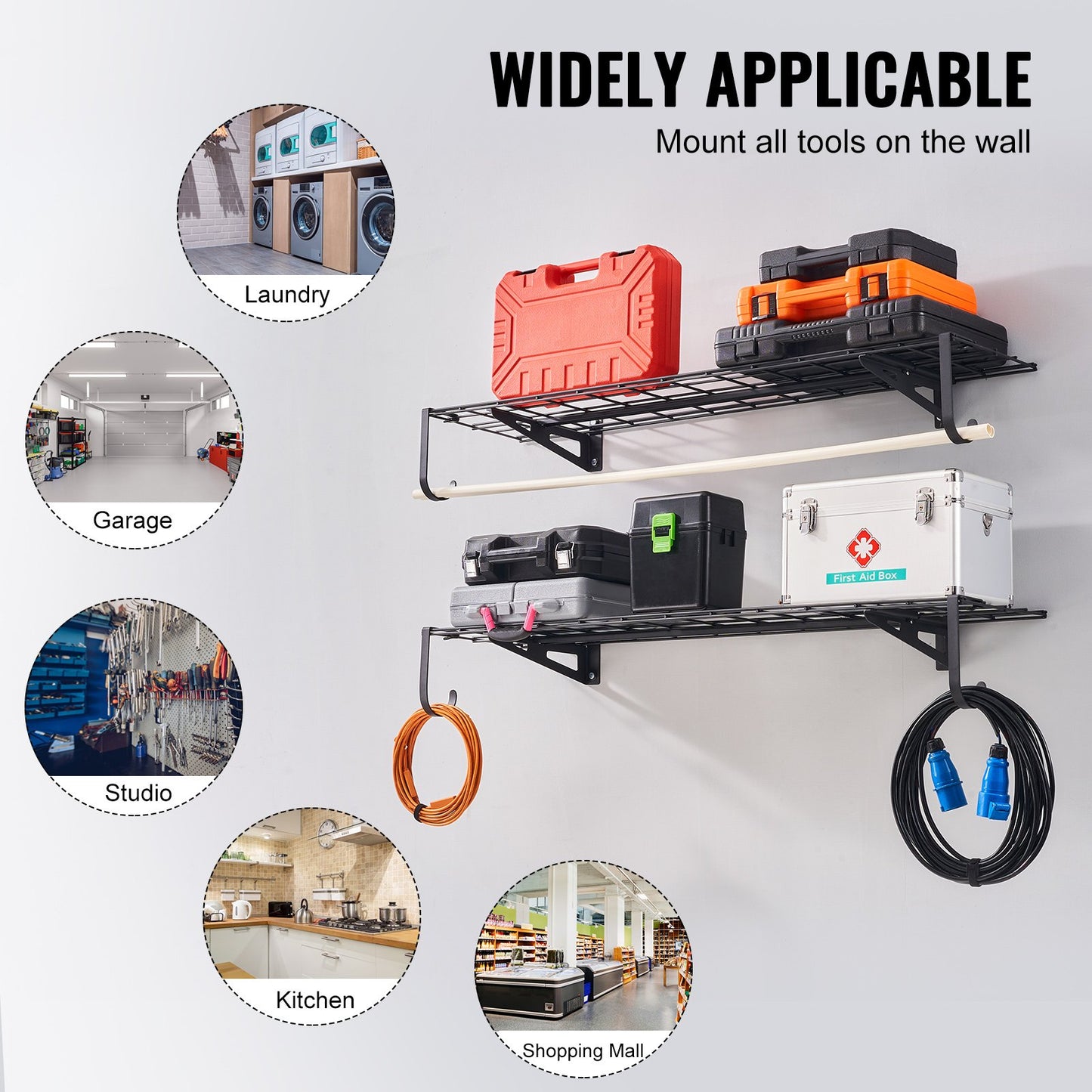 Garage Storage Shelves, 2-Pack, 4 x 1 ft Heavy Duty Garage Shelves Wall Mounted, 400 lbs Load Capacity (Total) Garage Storage Rack Floating Shelves, Suitable for Shop, Shed, Garage Storage