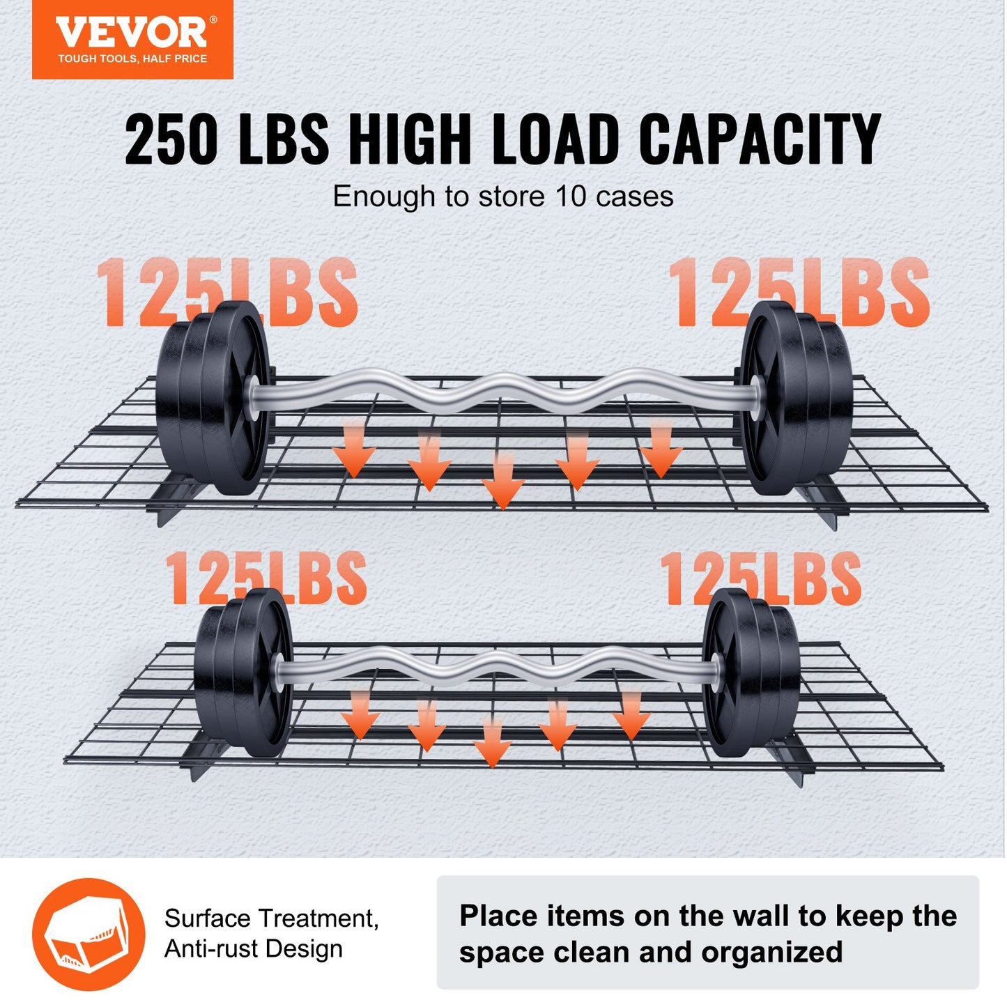 Garage Storage Shelves, 2-Pack, 4 x 2 ft. Heavy Duty Garage Shelves Wall Mounted, 500 lbs Load Capacity (Total) Garage Storage Rack Floating Shelves, Suitable for Shop, Shed, Garage Storage