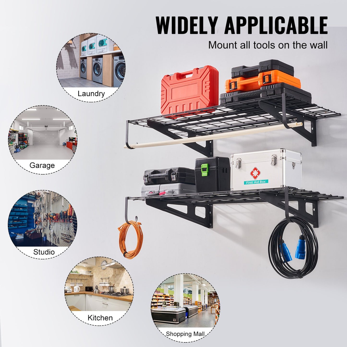 Garage Storage Shelves, 2-Pack, 4 x 2 ft. Heavy Duty Garage Shelves Wall Mounted, 500 lbs Load Capacity (Total) Garage Storage Rack Floating Shelves, Suitable for Shop, Shed, Garage Storage