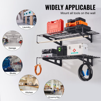 Garage Storage Shelves, 2-Pack, 4 x 2 ft. Heavy Duty Garage Shelves Wall Mounted, 500 lbs Load Capacity (Total) Garage Storage Rack Floating Shelves, Suitable for Shop, Shed, Garage Storage